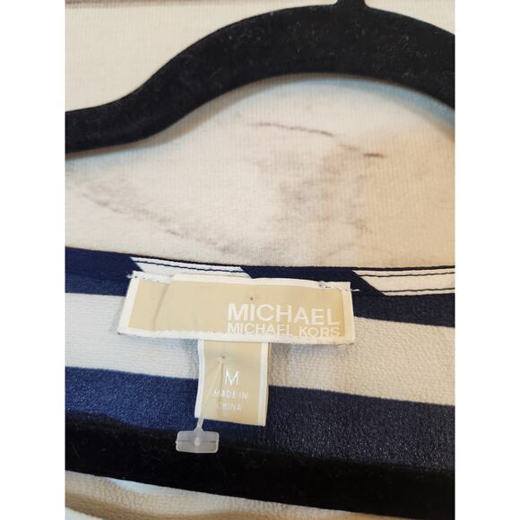 Michael Kors Women's Blue White Striped Side Tie Short Sleeve Blouse Size Medium - Picture 3 of 6